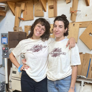 Two Offerman Woodshop staff model Bear Mountain Boats vintage t-shirts